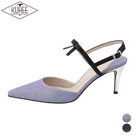 [KUHEE] Sling-back(7084) 5/7cm-high heel, middle heel, steletto glitter silk party shoes point handmade shoes-Made in Korea
